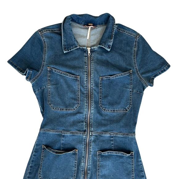 Free People Women’s Lennox Crvy Blue Denim Shortsuit Jeans Collared Romper Sz 12 - Picture 4 of 15